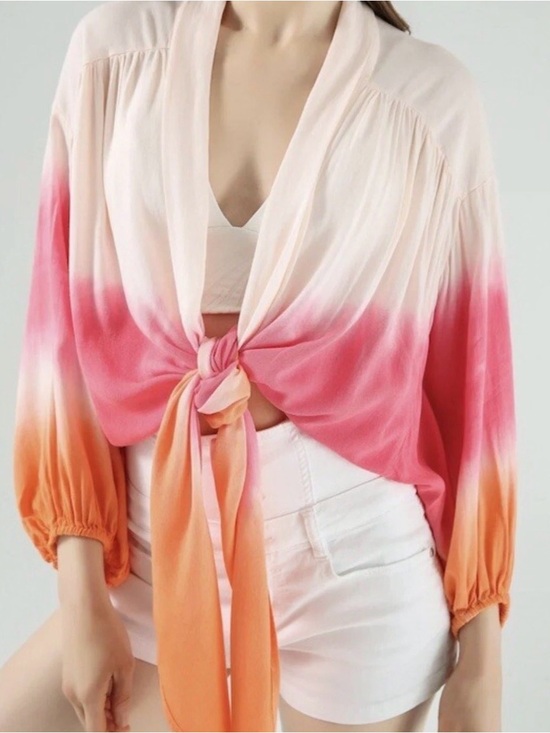 Young Fabulous & Broke Other - Tied Ombre Pink to Orange Women's Tie-Front Top - Kimono